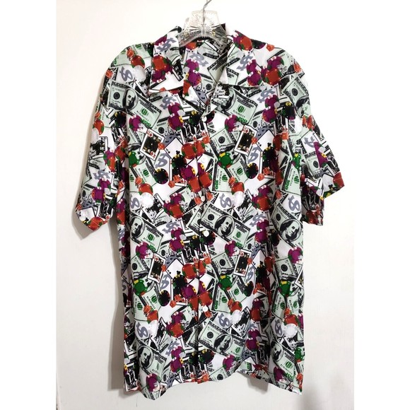 Ferugini Button Up Shirt Casino, Poker, Dice $100 Bills All Over Print  SZ Large - Picture 2 of 12